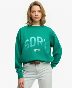 Varsity Satin Applique Crew Sweatshirt