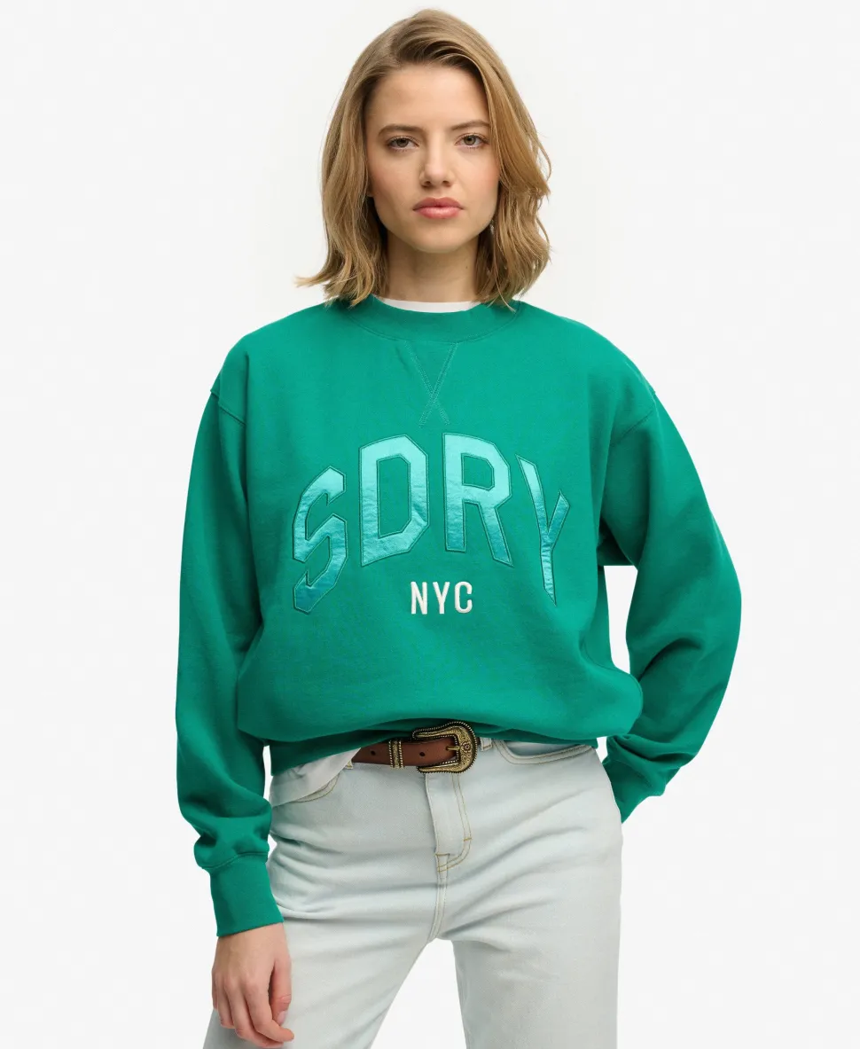 Varsity Satin Applique Crew Sweatshirt
