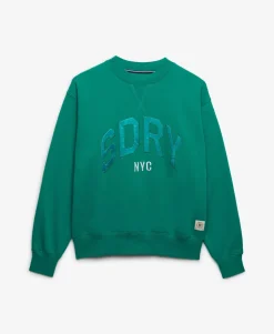 Varsity Satin Applique Crew Sweatshirt