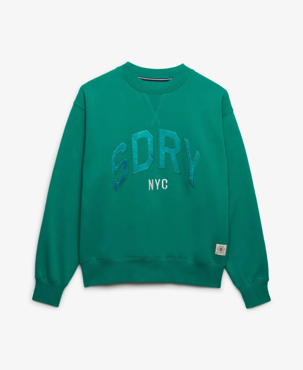 Varsity Satin Applique Crew Sweatshirt