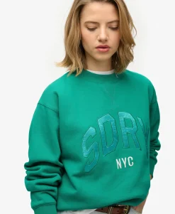 Varsity Satin Applique Crew Sweatshirt